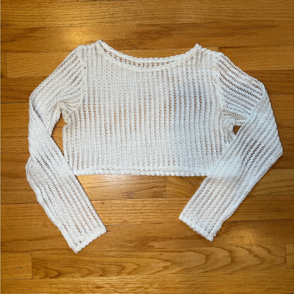 White Crochet Knit Long Sleeve Crop Top